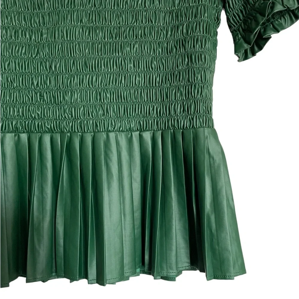 ZARA Faux Leather Peplum Smocked Bodice Top NEW - Picture 8 of 11